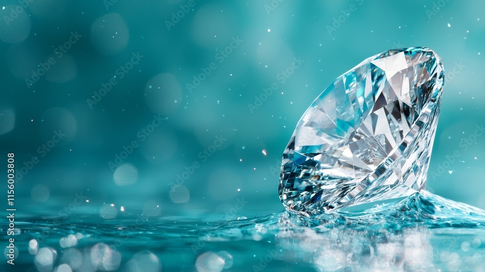A diamond floating in the water on a blue background A diamond floating in the water on a blue background