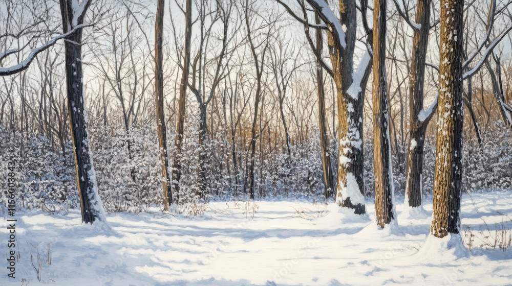 Snow-covered trees in a serene winter lanscape scene. Snow-covered trees in a serene winter lanscape scene.