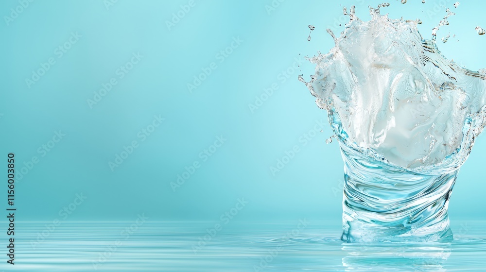 A glass of water with a splash of water coming out of it A glass of water with a splash of water coming out of it