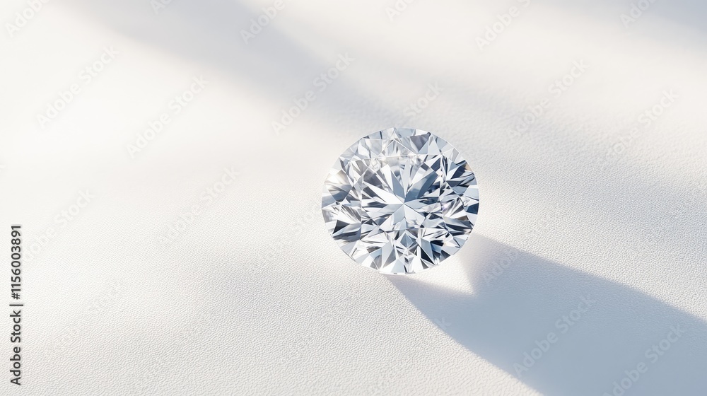 Brilliant Round Diamond Sparkling on Soft White Background Brilliant Round Diamond Sparkling on Soft White Background