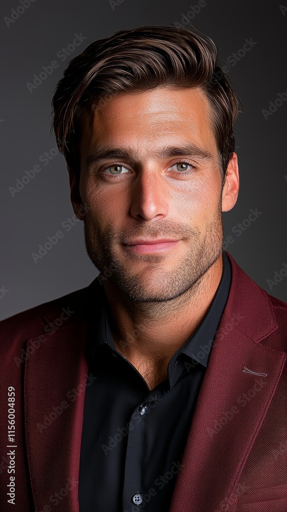 Fototapeta premium A man in a red suit and black shirt