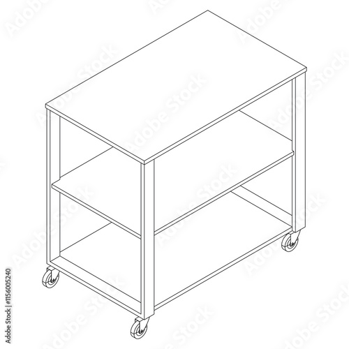 Food Trolley Tray on Cart. Vector Illustration Isolated on White Background. Perfect for Restaurant Menus, Catering Services, Hotel Brochures, and Kitchenware Branding.
