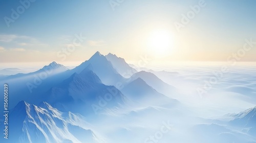 Wallpaper Mural view from highland glacier to misty mountains in the rays of dawn Torontodigital.ca