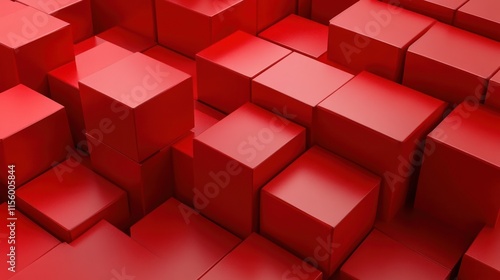 Abstract Red Cubes Composition: A 3D Render of Interlocking Red Cubes Creating a Dynamic and Textured Visual photo