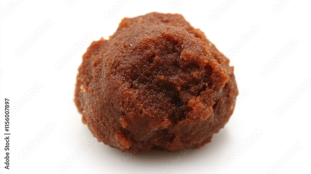 Brown Miso Paste Close-Up on White Background for Culinary Use Brown Miso Paste Close-Up on White Background for Culinary Use