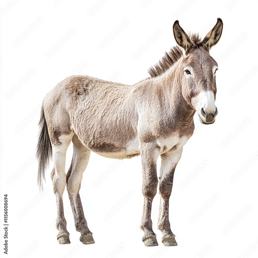 a donkey standing alone on a white surface. a donkey standing alone on a white surface.