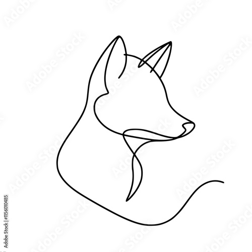 Minimalist line drawing of a fox in profile view, 
single line vector outline drawing