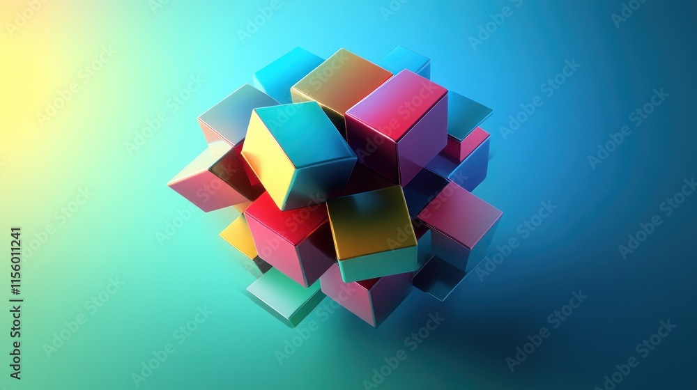 Abstract Colorful Cubes 3D Render: A vibrant cluster of glossy cubes in various colors, creating a dynamic and modern design. Abstract Colorful Cubes 3D Render: A vibrant cluster of glossy cubes in various colors, creating a dynamic and modern design.