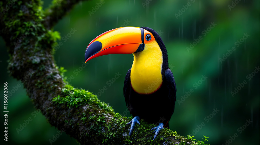 Toucan Perched in Tropical Rainforest Scene Toucan Perched in Tropical Rainforest Scene