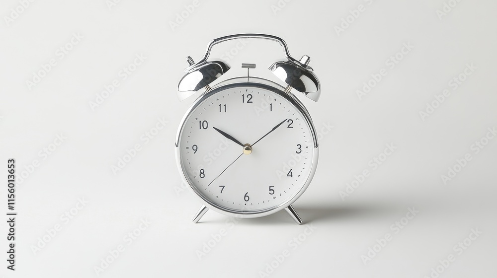 Classic Silver Alarm Clock with White Dial and Black Numbers Classic Silver Alarm Clock with White Dial and Black Numbers
