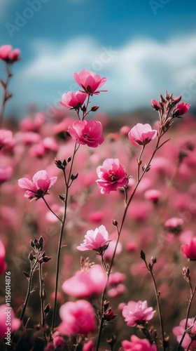 Beautiful pink flowers bloom in a vibrant garden during spring season