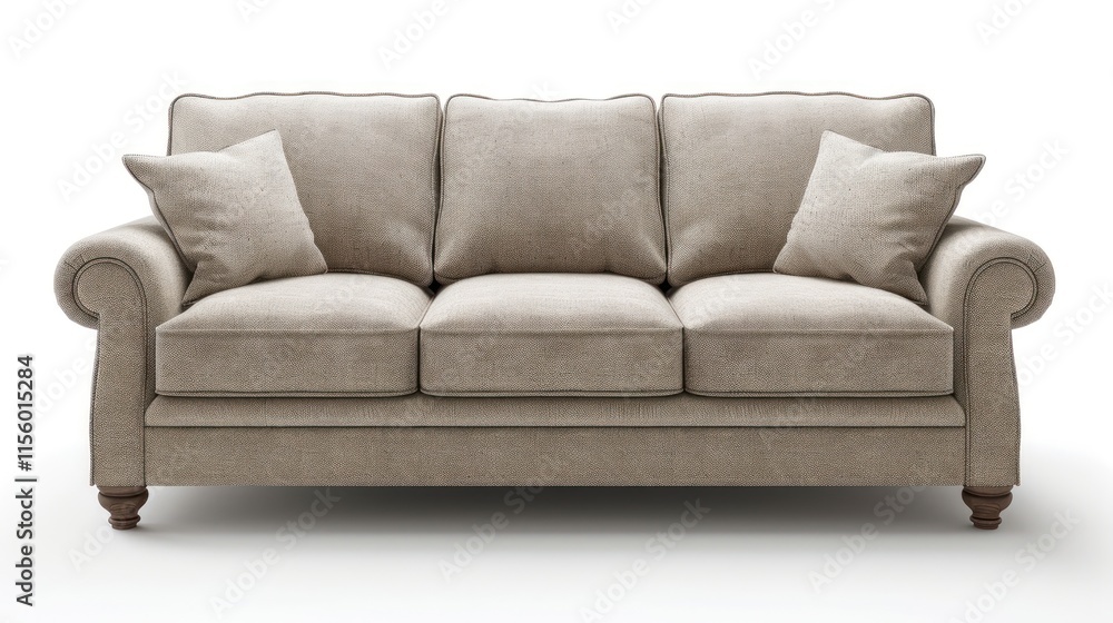 Beige Sofa with Rolled Arms and Throw Pillows Beige Sofa with Rolled Arms and Throw Pillows
