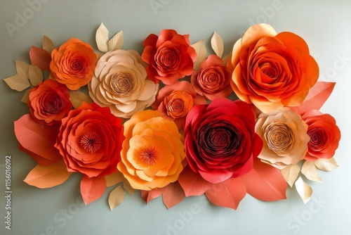 Colorful paper flower wall art display with intricate designs and vibrant hues