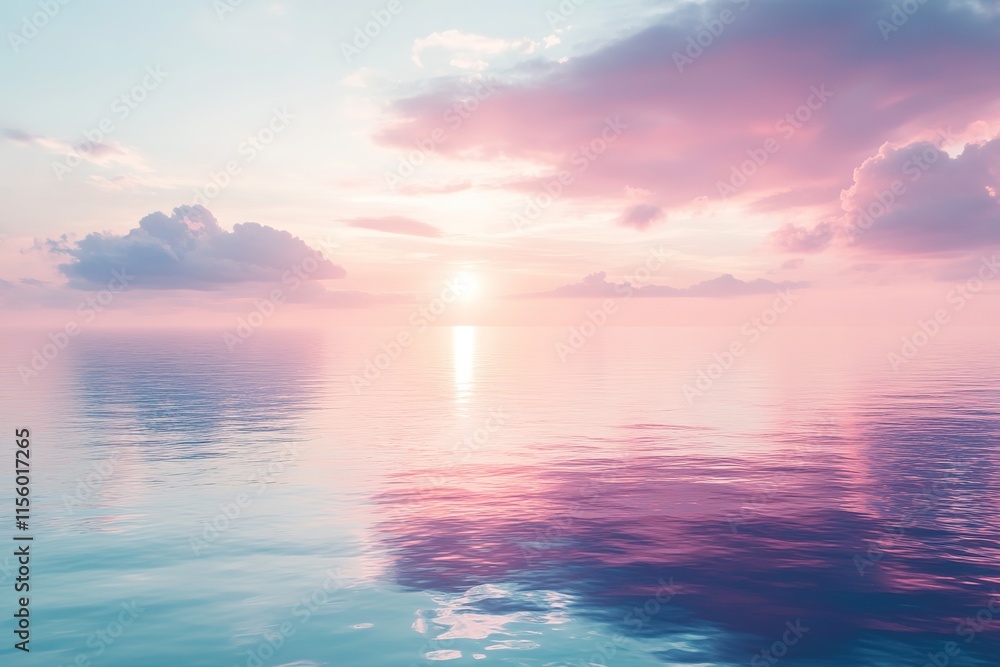 Serene sunset over calm waters, reflecting soft pastel hues and Serene sunset over calm waters, reflecting soft pastel hues and