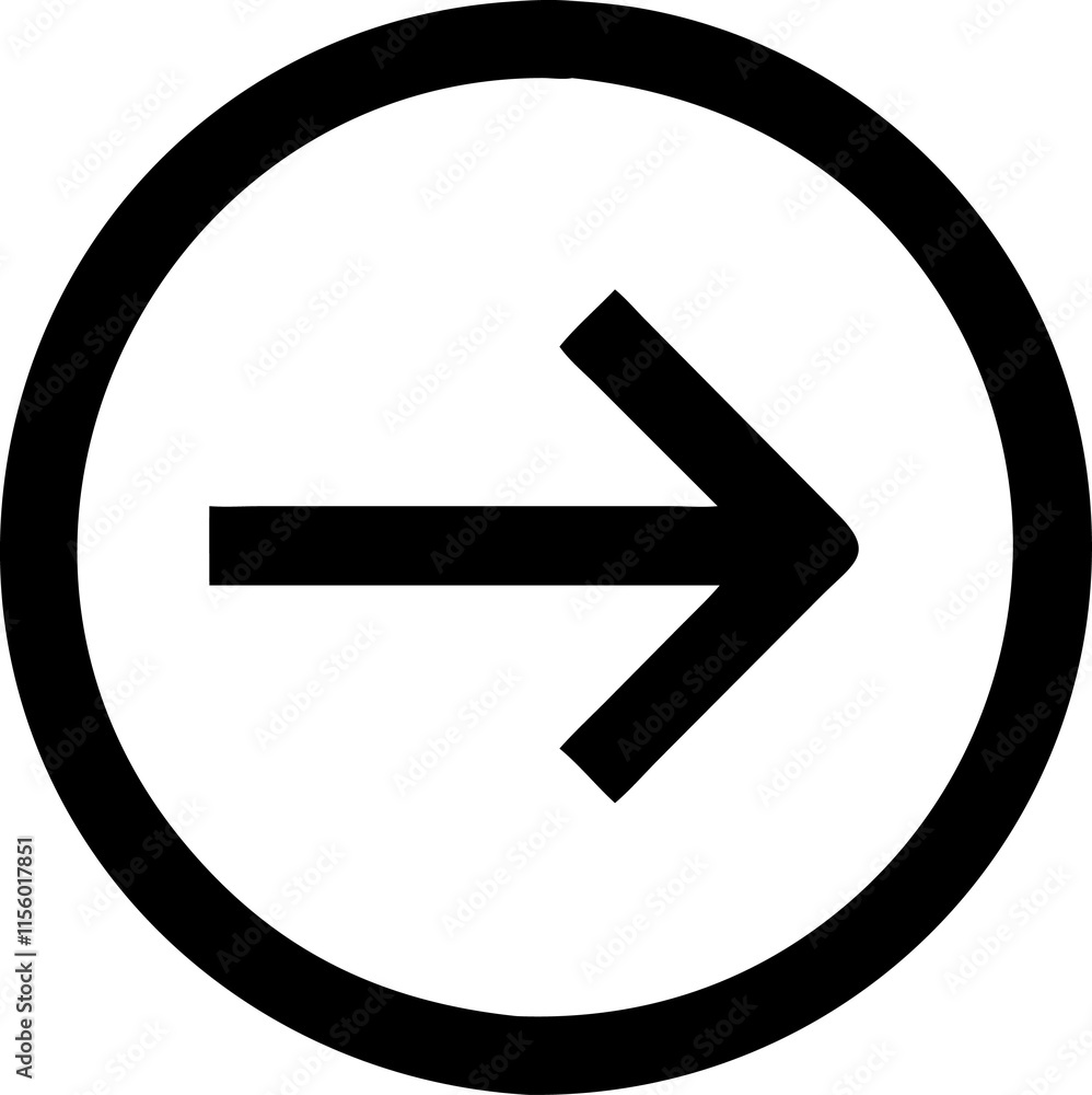 Circle with arrow in straight right direction. Right arrow line symbol isolated on white background stock illustration Circle with arrow in straight right direction. Right arrow line symbol isolated on white background stock illustration
