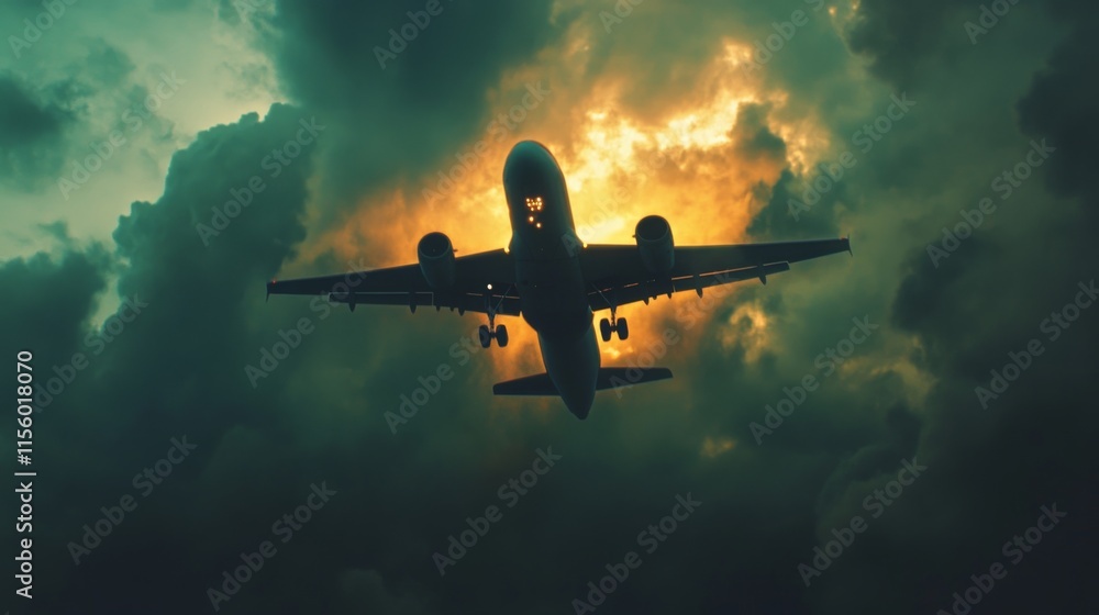 Jetliners Flying through Turbulent Sunset Skies Jetliners Flying through Turbulent Sunset Skies