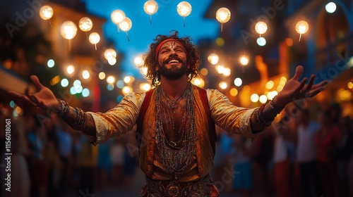 Celebration of joy with colorful confetti raining down on a performer in a vi...