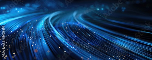 dynamic flowing blue light streaks with sparkling particles on a dark background