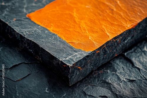 Vibrant orange and black textured waves create an abstract art piece in moder...