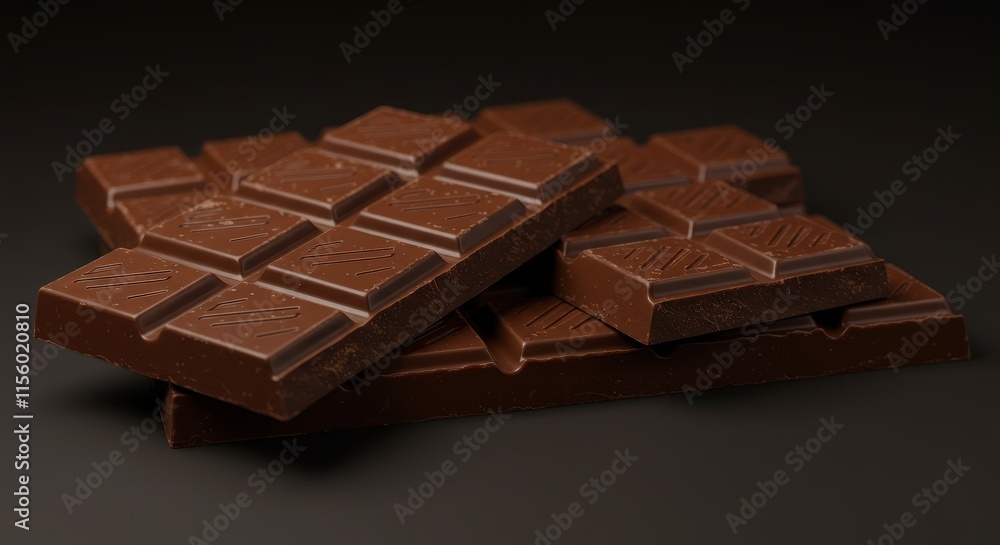 Several chocolate bars against dark background The chocolate bars are neatly stacked on top of each other Several chocolate bars against dark background The chocolate bars are neatly stacked on top of each other