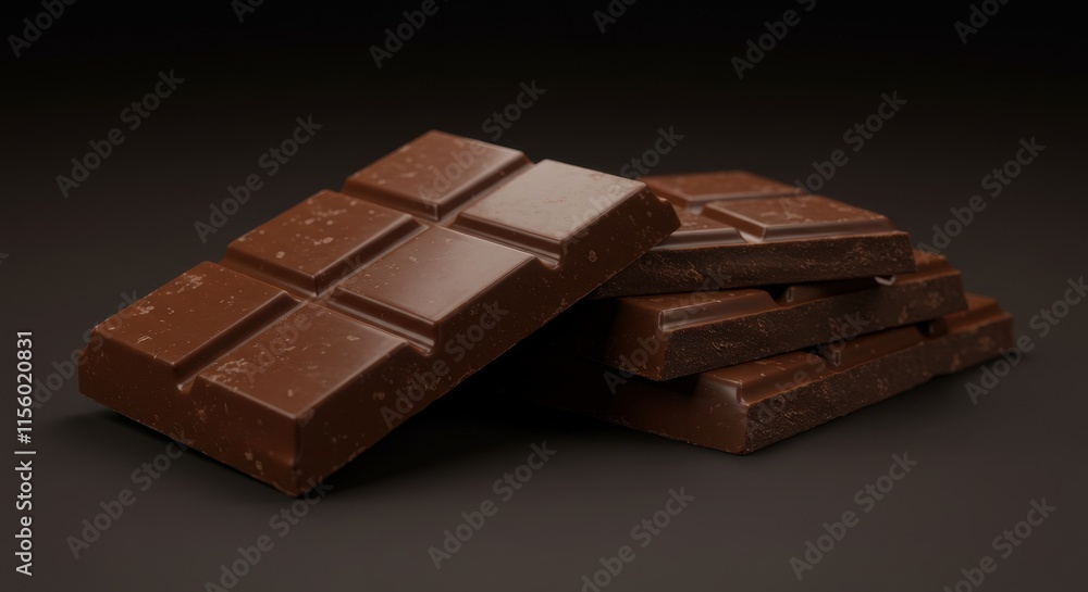 Several chocolate bars against dark background The chocolate bars are neatly stacked on top of each other Several chocolate bars against dark background The chocolate bars are neatly stacked on top of each other