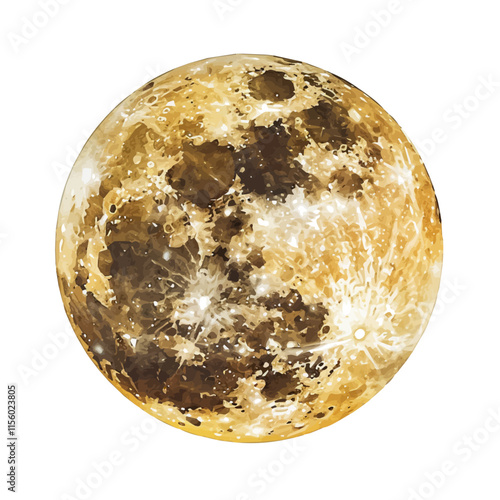 A watercolor drawing of the harvest moon in the night sky, isolated on a white background. Moon vector.
