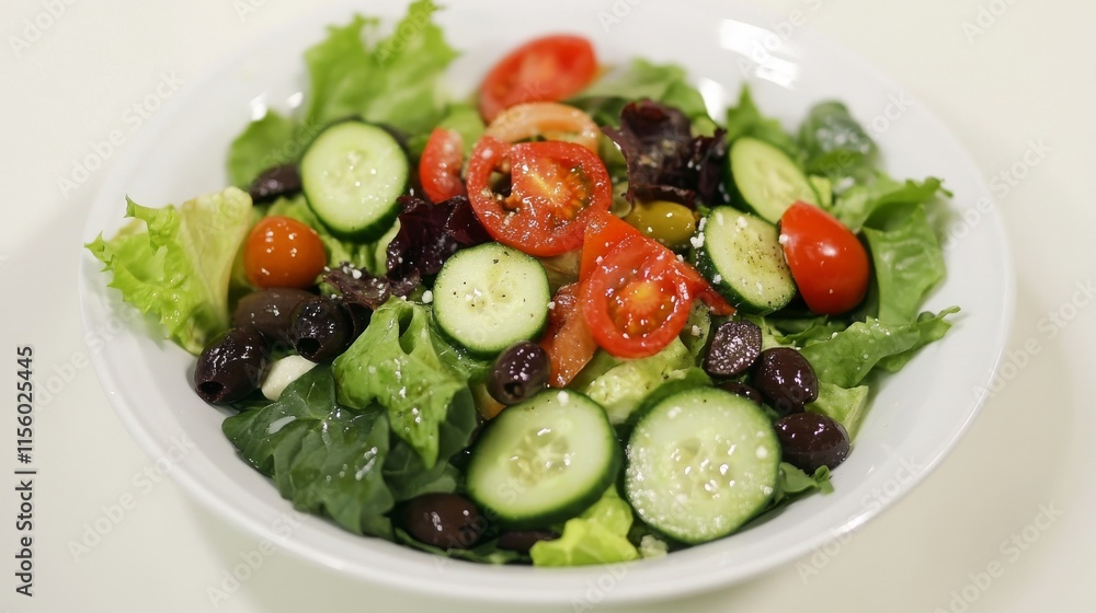 Vegan Greek Salad with Mixed greens with cucumbers, tomatoes, olives, and vegan feta cheese. Vegan Greek Salad with Mixed greens with cucumbers, tomatoes, olives, and vegan feta cheese.