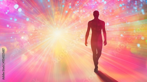 Glowing Digital Interaction with Isolated Figure in Light