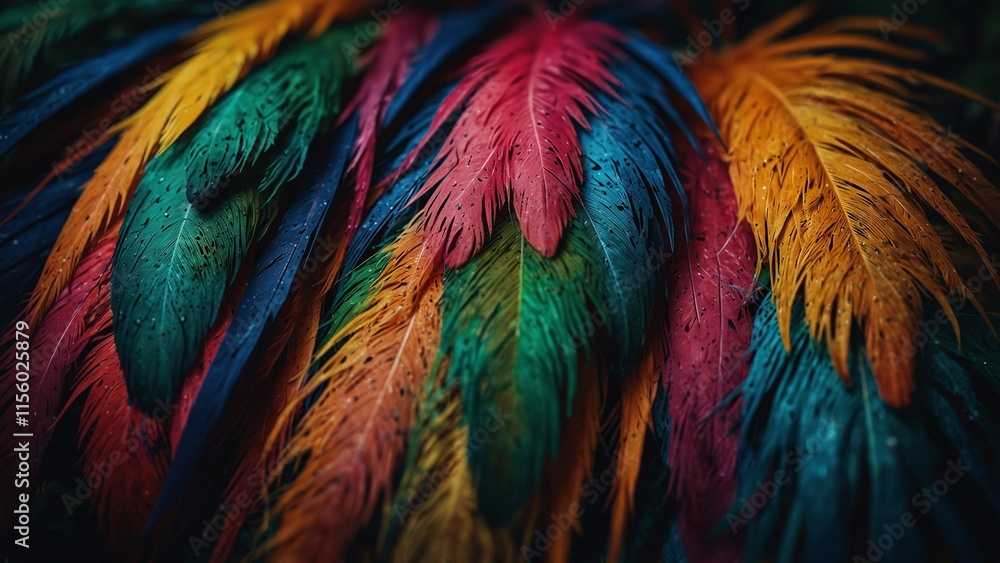 Fototapeta premium Vibrant multicolor feathers with detailed textures