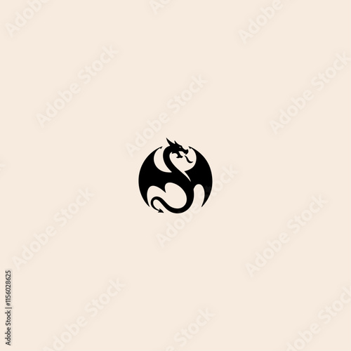 Creative simple dragons silhouettes logo icon flat vector design.