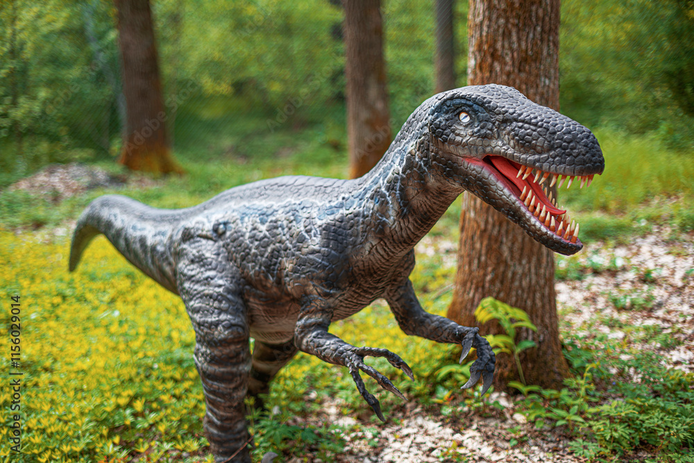 Tyrannosaurus. Tyrannosaurus model against a forest background.