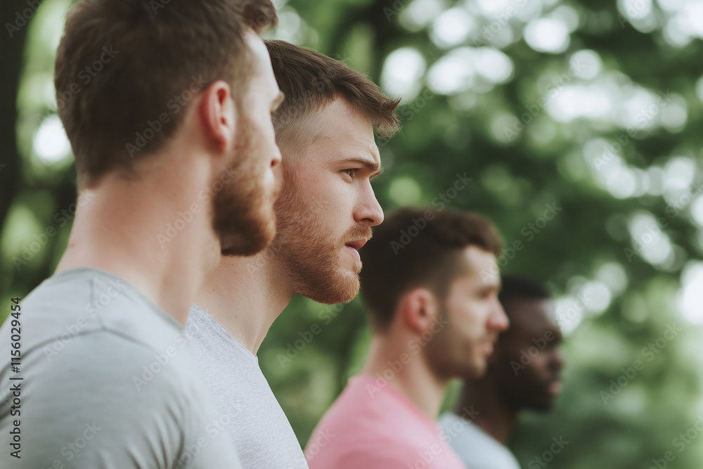 Fototapeta premium group of men spending time in the park, workout 