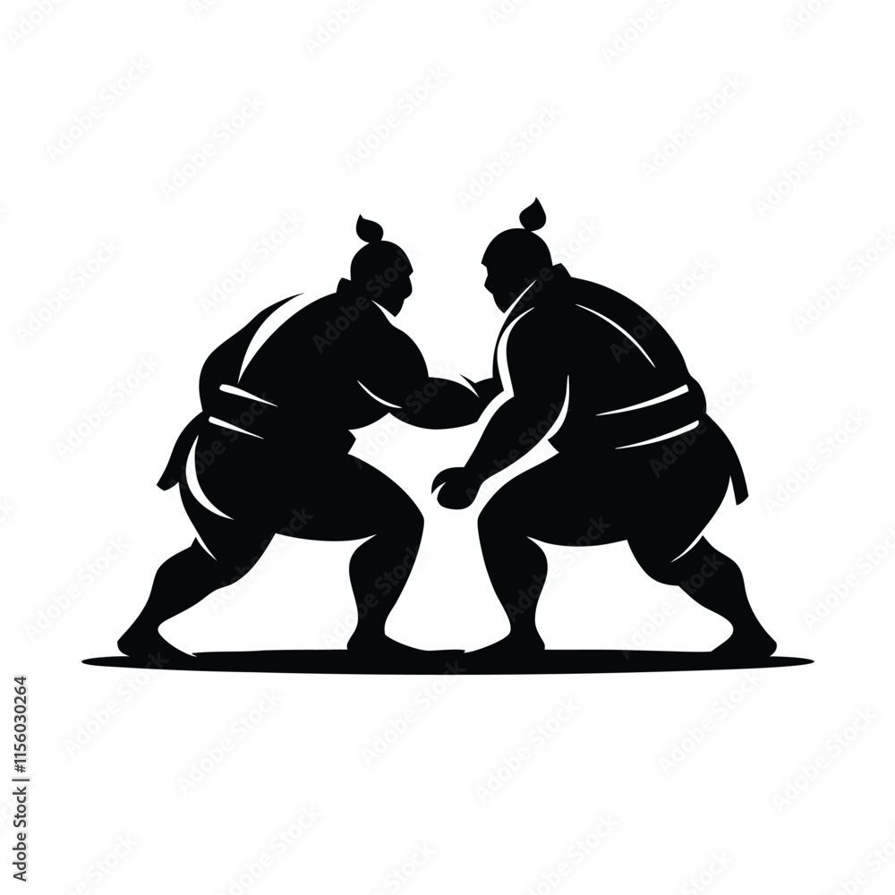 Fototapeta premium a black and white silhouette of two sumo wrestlers in a fighting stance