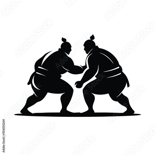 a black and white silhouette of two sumo wrestlers in a fighting stance