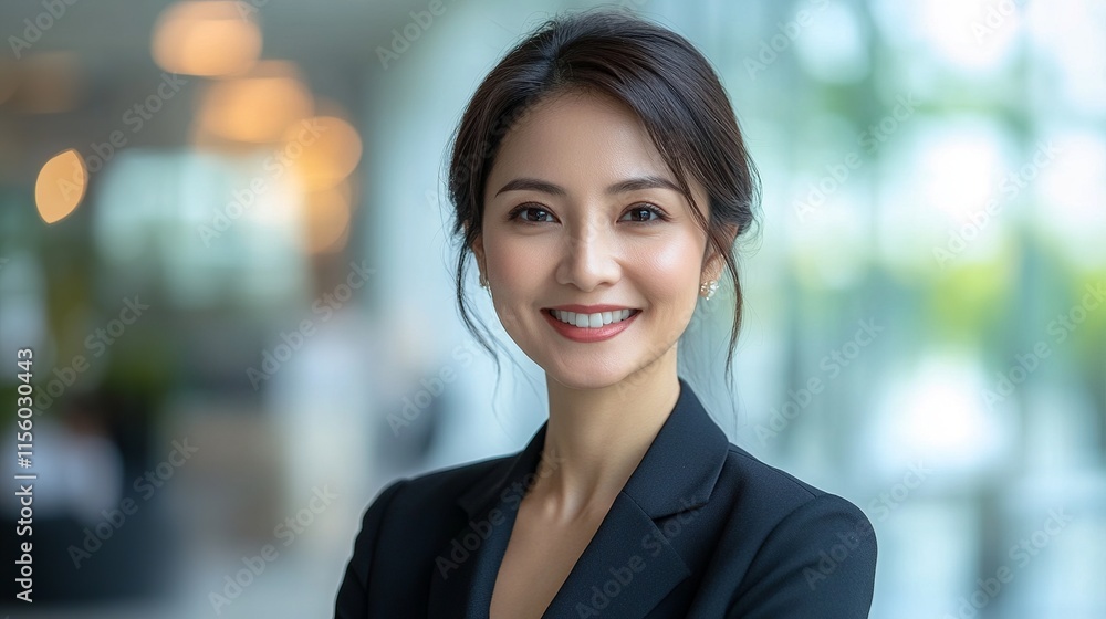 Confident and Ready: A professional portrait of a successful Asian businesswoman, radiating confidence and determination. Her warm smile and poised demeanor inspire trust and leadership. Confident and Ready: A professional portrait of a successful Asian businesswoman, radiating confidence and determination. Her warm smile and poised demeanor inspire trust and leadership.