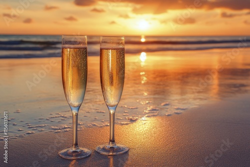 Toasting at sunset with sparkling drinks by the beach