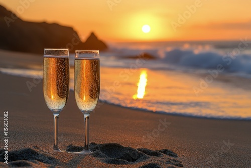 Toasting at sunset with sparkling drinks by the beach