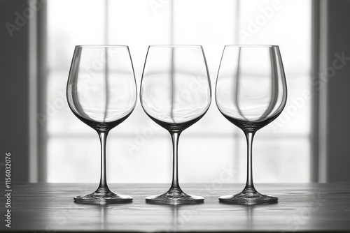 Elegant display of wine glasses capturing sunlight in a cozy setting