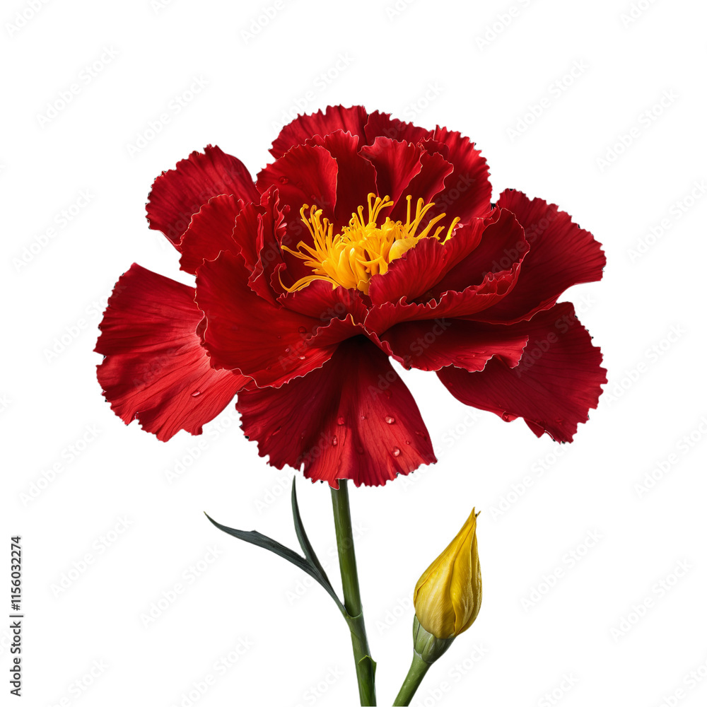 red carnation flower with yellow center on a transparent background red carnation flower with yellow center on a transparent background
