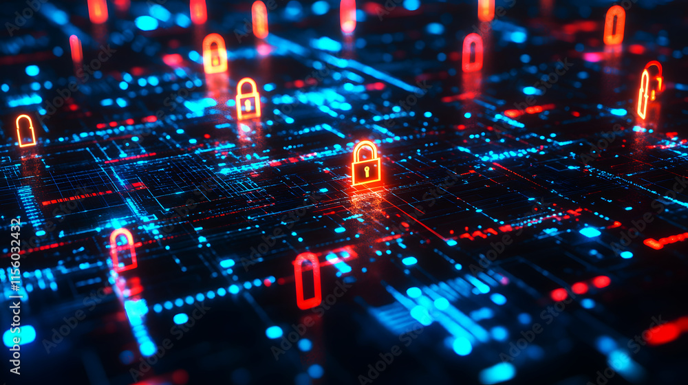 An abstract representation of cybersecurity with glowing locks and data streams
An abstract representation of cybersecurity with glowing locks and data streams