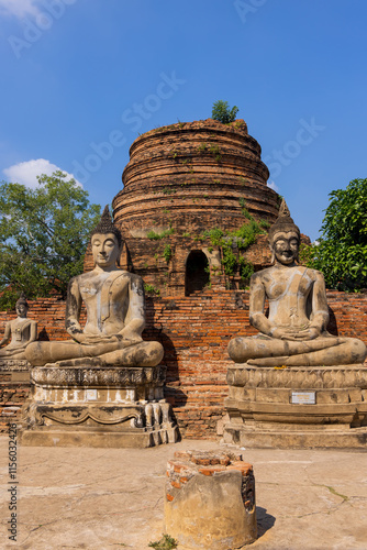 Buddha statues at Historic Wat Yai Chai Mongkhon temple in Ayutthaya city, Thailand. photo