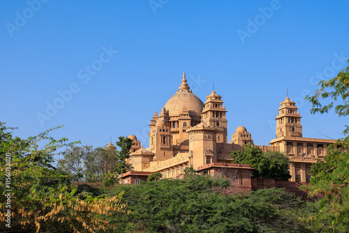 Architecture of famous Umaid Bhavan palace in Jodhpur, Rajasthan, India. photo