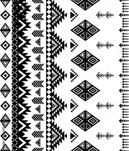 Ethnic boho seamless pattern. Tribal background. Black and white. Vector illustration.