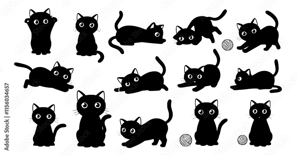 Obraz premium cat vector black kitten icon neko calico pet character cartoon symbol tattoo stamp scarf illustration design isolated