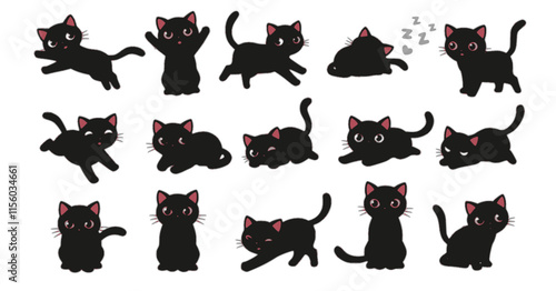 cat vector black kitten icon neko calico pet character cartoon symbol tattoo stamp scarf illustration design isolated