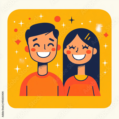 Simple flat bright illustration of smiling couple.