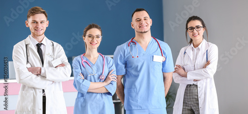 Team of young doctors in cl...