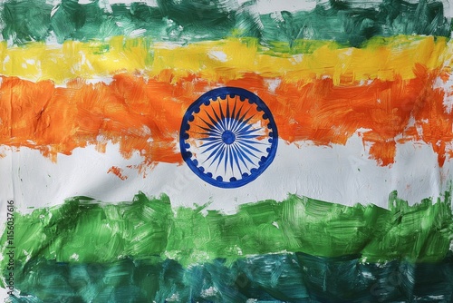Vibrant representation of Indian flag with traditional colors and emblem in a...