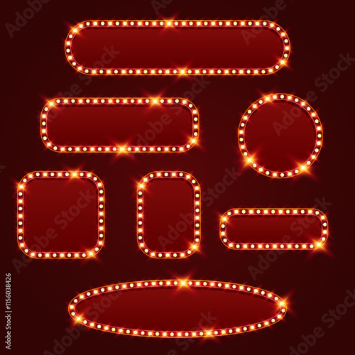 Set of shiny glowing horizontal and vertical retro light box vintage frame vector 