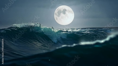 A dramatic scene of ocean waves crashing beneath a dark, stormy sky, illuminated by lightning, showcasing the raw energy and intensity of nature's power.